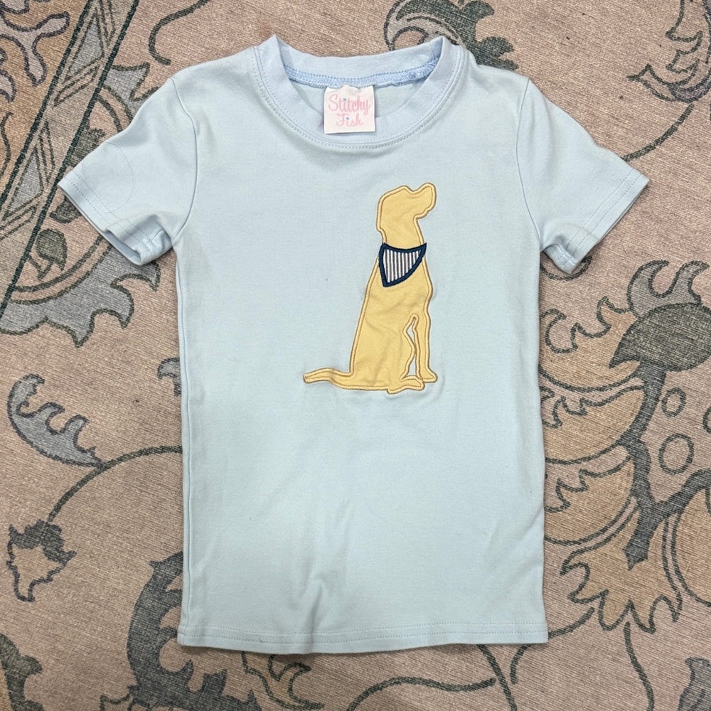 Stitchy Fish Light Blue Kids Short Sleeve Tee Size 5 100% Cotton